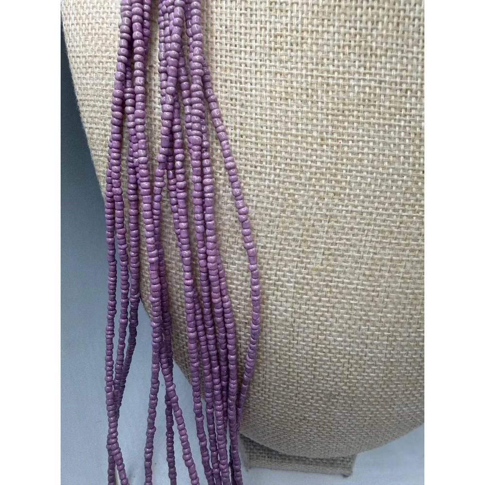 Multi‎ Strand Lavender Purple Seed Bead Gold Tone Bugle Bead Statement Necklace